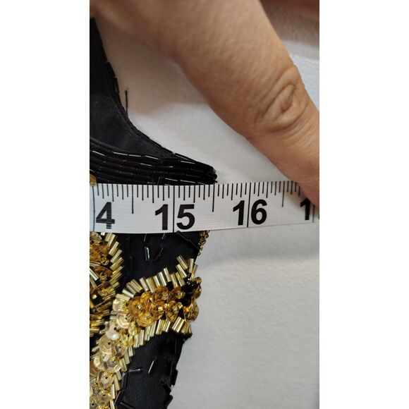 Vintage Nitelight Black Cami Beaded Ornate Jewel 100% Silk Bodycon - Picture 5 of 5